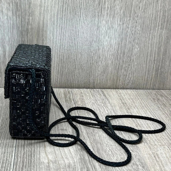 Alfred Sung Handmade Embellished Beaded Basketweave Crossbody Purse Bag Black - Picture 2 of 8